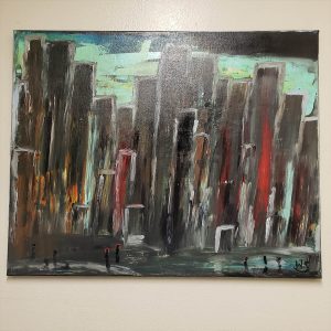 Abstract artwork, city landscape, sold artwork