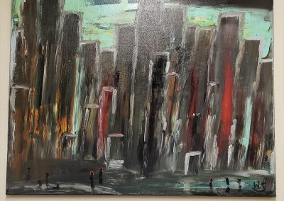 Abstract artwork, city landscape, sold artwork