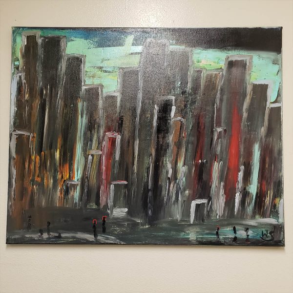 Abstract artwork, city landscape, sold artwork